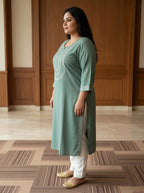 Plus Size Aqua Green Rayon Embroidered Straight Kurta-100246