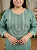 Plus Size Aqua Green Rayon Embroidered Straight Kurta-100246