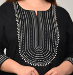 Plus Size Black Cotton Blend Embroidered Straight Kurta-246