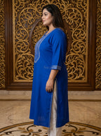 Plus Size Navy Blue Rayon Embroidered Straight Kurta-100246