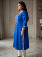 Plus Size Navy Blue Rayon Embroidered Straight Kurta-100246