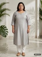 Plus Size Grey Rayon Embroidered Straight Kurta-100246