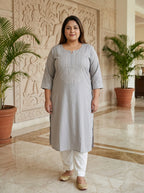 Plus Size Grey Rayon Embroidered Straight Kurta-100246