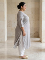 Plus Size Grey Rayon Embroidered Straight Kurta-100246