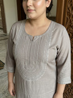 Plus Size Grey Rayon Embroidered Straight Kurta-100246