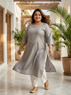 Plus Size Grey Rayon Embroidered Straight Kurta-100246