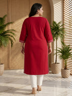 Plus Size Maroon Rayon Embroidered Straight Kurta-100246