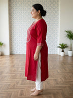 Plus Size Maroon Rayon Embroidered Straight Kurta-100246