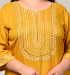 Plus Size Yellow Cotton Blend Blend Embroidered Straight Kurta-246