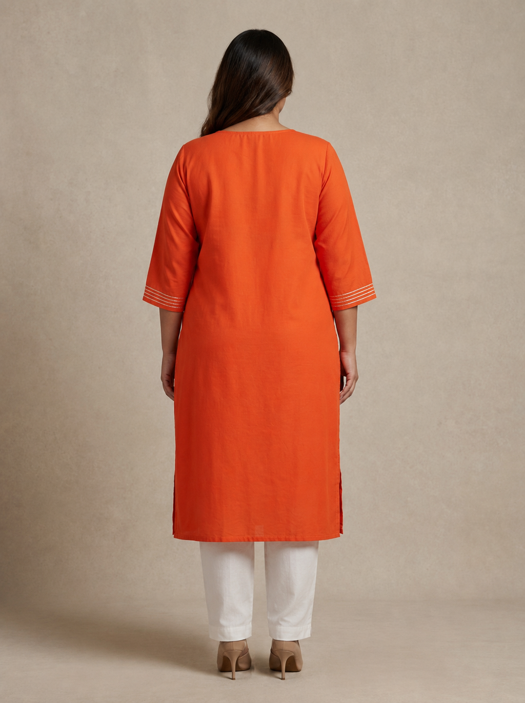 Orange Rayon Embroidered Straight Kurta Plus Size-100246
