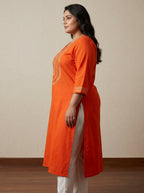 Orange Rayon Embroidered Straight Kurta Plus Size-100246