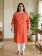 Plus Size Peach Rayon Embroidered Straight Kurta-100246