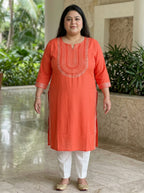 Plus Size Peach Rayon Embroidered Straight Kurta-100246