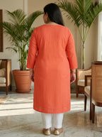 Plus Size Peach Rayon Embroidered Straight Kurta-100246