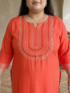 Plus Size Peach Rayon Embroidered Straight Kurta-100246