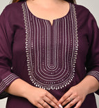Plus Size Purple Cotton Blend Embroidered Straight Kurta-246