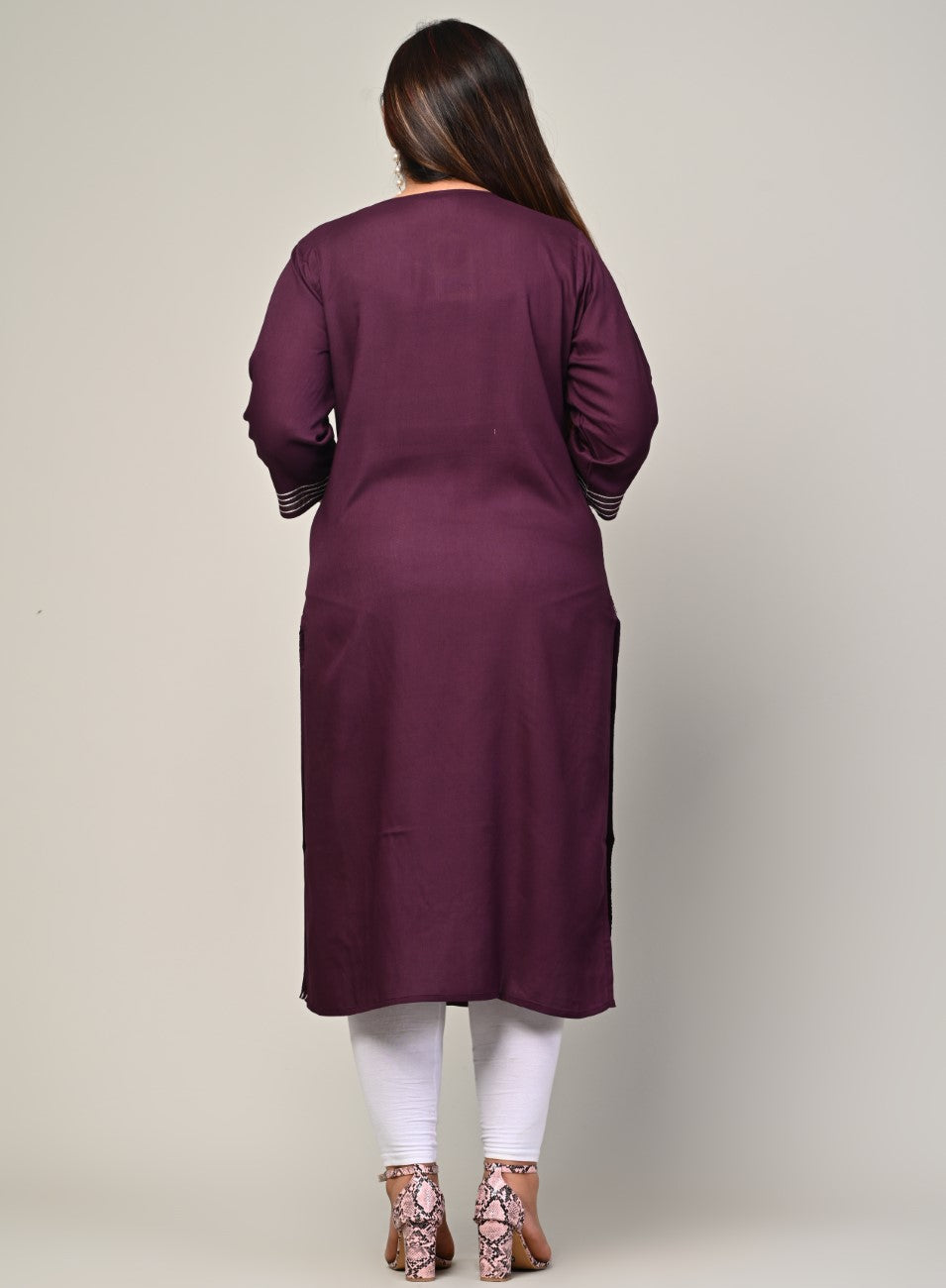 Plus Size Purple Cotton Blend Embroidered Straight Kurta-246