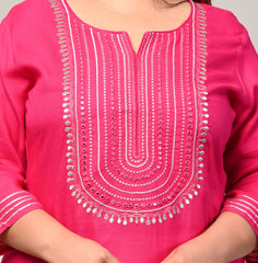 Plus Size Pink Cotton Blend Embroidered Straight Kurta-246