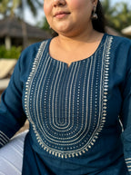 Plus Size Teal Blue Rayon Embroidered Straight Kurta-100246