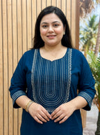 Plus Size Teal Blue Rayon Embroidered Straight Kurta-100246