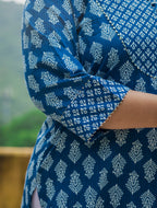 Plus Size Blue Cotton Block Print Straight Kurta-308