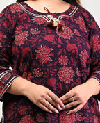 Plus Size Maroon Cotton Floral Print Straight Kurta-310