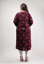 Plus Size Maroon Cotton Floral Print Straight Kurta-310
