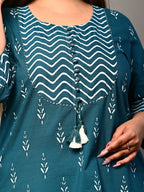 Plus Size Blue Cotton Ikat Print Straight Kurta-355