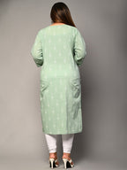 Plus Size Green Cotton Ikat Print Straight Kurta-355