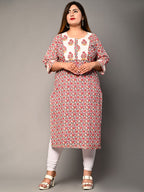 Plus Size Pink Cotton  Floral Print Straight Kurta-364