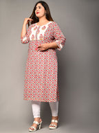 Plus Size Pink Cotton  Floral Print Straight Kurta-364