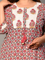 Plus Size Pink Cotton  Floral Print Straight Kurta-364