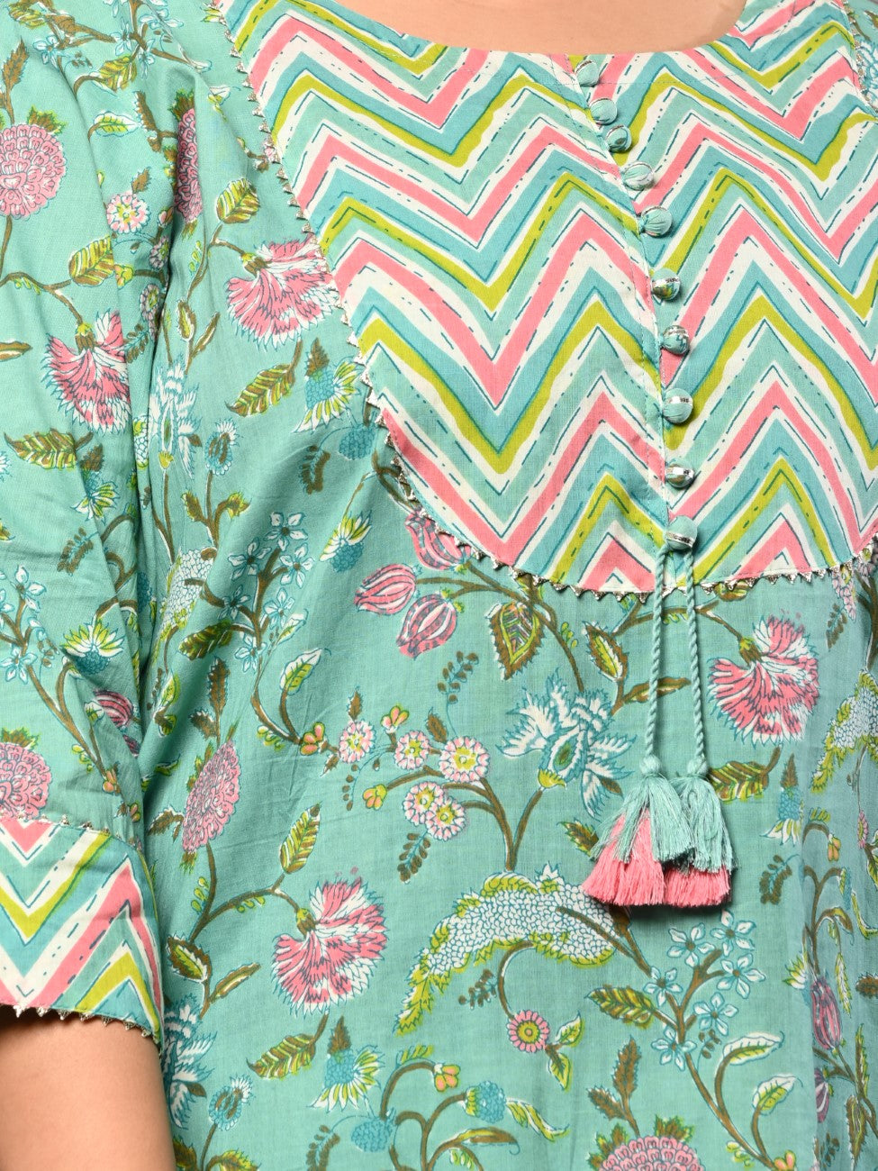 Plus Size Green Cotton Floral Print Straight Kurta-375