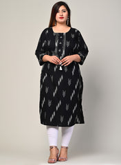 Plus Size Black Cotton Ikat Print Straight Kurta-383