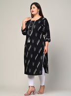 Plus Size Black Cotton Ikat Print Straight Kurta-383