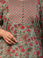 Plus Size Green Cotton Floral Print Straight Kurta-426