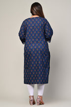 Plus Size Blue Cotton Block Print Straight Kurta-439