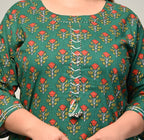 Plus Size Green Cotton Floral Print Straight Kurta-440
