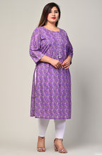 Plus Size Purple Cotton Floral Print Straight Kurta-441