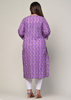Plus Size Purple Cotton Floral Print Straight Kurta-441