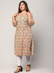 Plus Size Beige Cotton Printed Straight Kurta-464