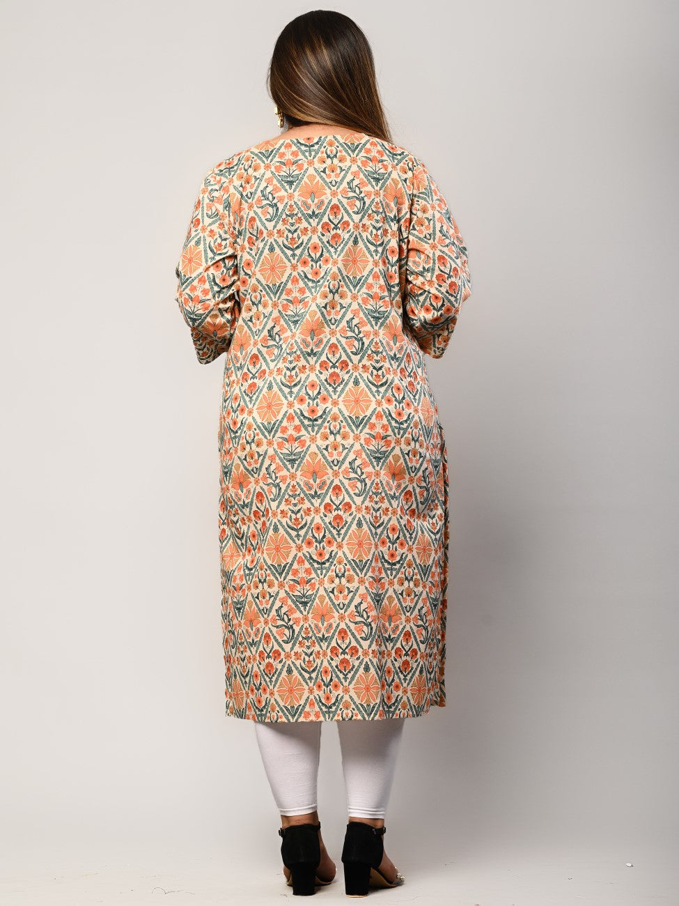 Plus Size Beige Cotton Printed Straight Kurta-464