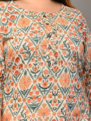 Plus Size Beige Cotton Printed Straight Kurta-464