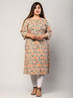 Plus Size Beige Cotton Printed Straight Kurta-464