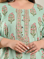 Plus Size Green Cotton Block Print Straight Kurta-534