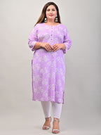 Plus Size Purple Cotton Blend Floral Print Straight Kurta-536
