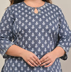 Plus Size Grey Cotton Print Straight Kurta-573