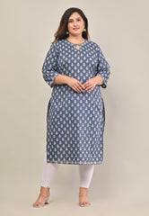 Plus Size Grey Cotton Print Straight Kurta-573