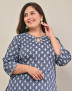 Plus Size Grey Cotton Print Straight Kurta-573