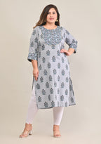 Plus Size Grey Cotton Print Straight Kurta-575